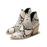 Boots Women Ankle Leopard Mid Heel Shoes Female Slip-On Casual Black Square Heel Booties
