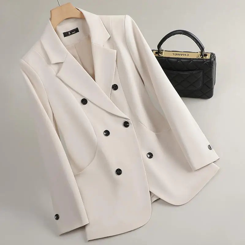 Elegant Double Breasted Jacket Suit Women's Long Sleeved Holiday Slim Blazers Coat Fashion Temperament business suit