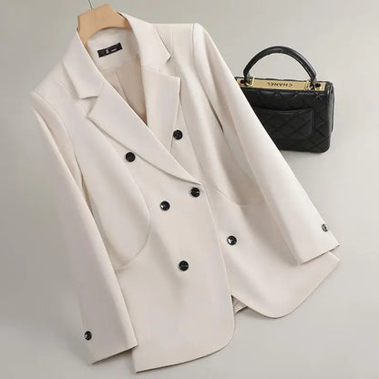 Elegant Double Breasted Jacket Suit Women's Long Sleeved Holiday Slim Blazers Coat Fashion Temperament business suit
