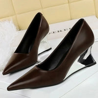 Spring Fashion Pointed Toe Pumps Woman Metal Decoration Wedges Heels Elegant Ladies Shoes
