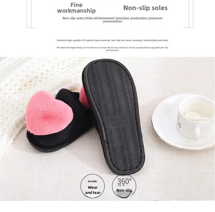 Warm Cotton Slippers Women's Cartoon Peach Heart Design Floor Anti-slip Home Slippers For girls - Natalia Home Fashion