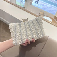 Vintage Pearl Women Handbag Diamond Evening Bag Luxury Wedding Bridal Ladies Clutch Chain White Shoulder Dress Dinner Bag
