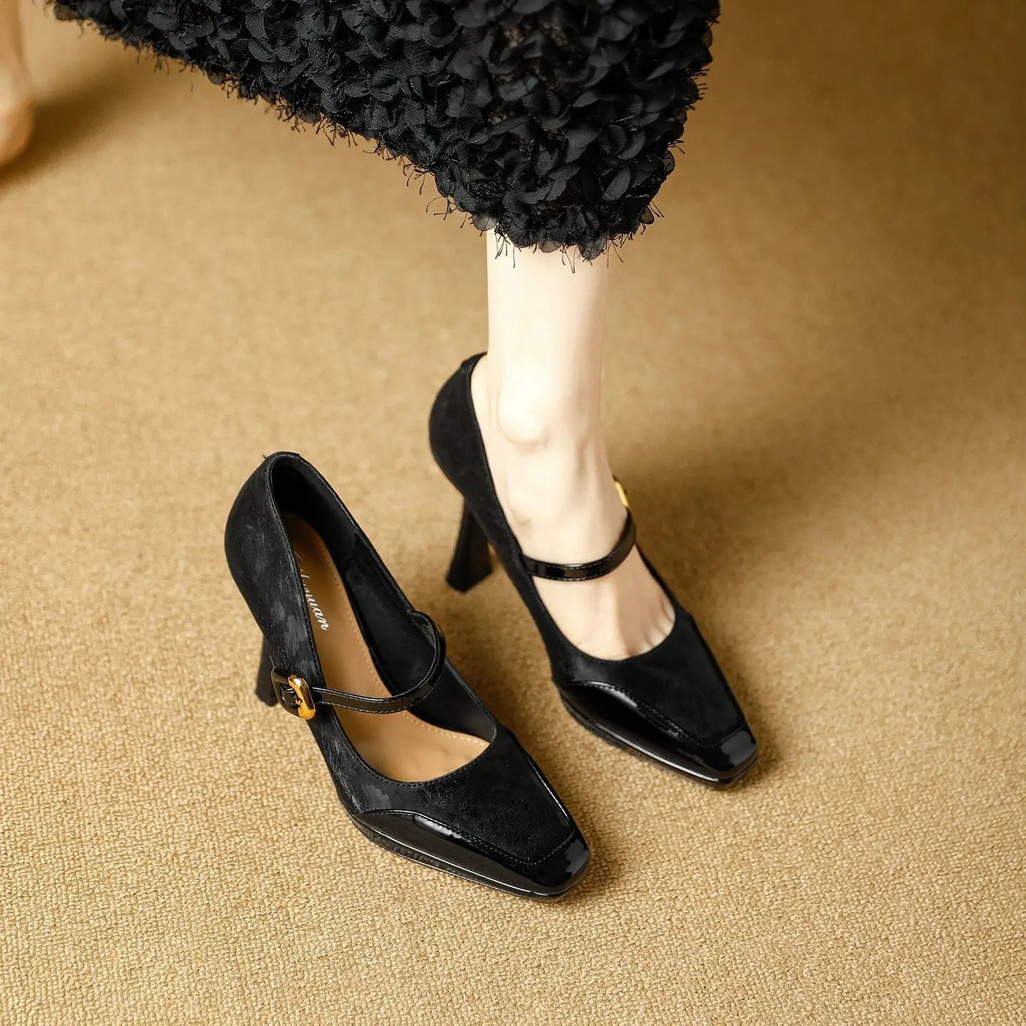 Comfortable Platform High Heels French Style Square Head Thin Strap Mule Women's Shoes
