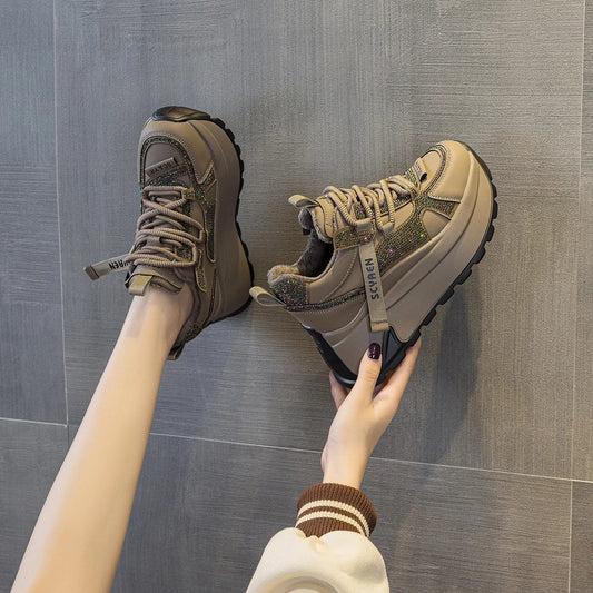 Chunky Sneakers Platform Heel Women Casual Shoes Leather Comfortable Walking Shoes Warm Fur Winter Shoes Natalia Home Fashion    Natalia Home Fashion