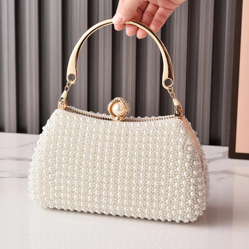 Elegant Pearl Evening Bags For Women Luxury Vintage Dinner Bags Party Wedding Clutch Chain Pearl Purse Handbags
