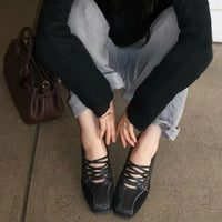 Women's ballet flats Fashion Korean ballet style lace-up retro casual shoes Comfortable lightweight ballet sneakers