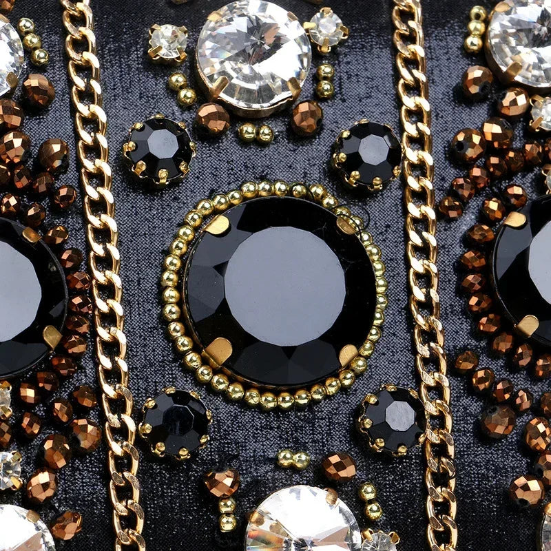 Women's Black Crystal Clutch Purse Luxury Formal Cocktail Party Evening Bag High Fashion Bead Diamonds Handbags