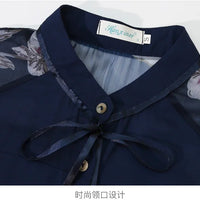 Women flare Short Sleeve blue shirts lady chiffon tops