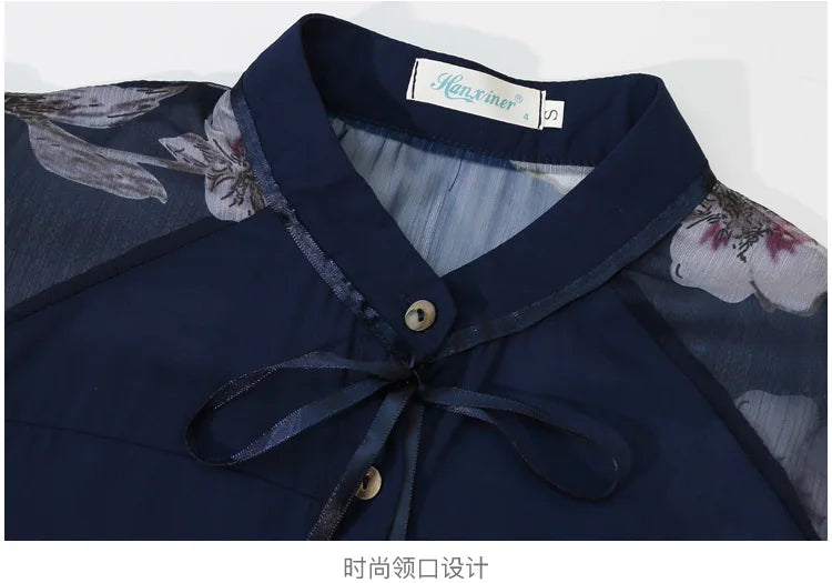 Women flare Short Sleeve blue shirts lady chiffon tops