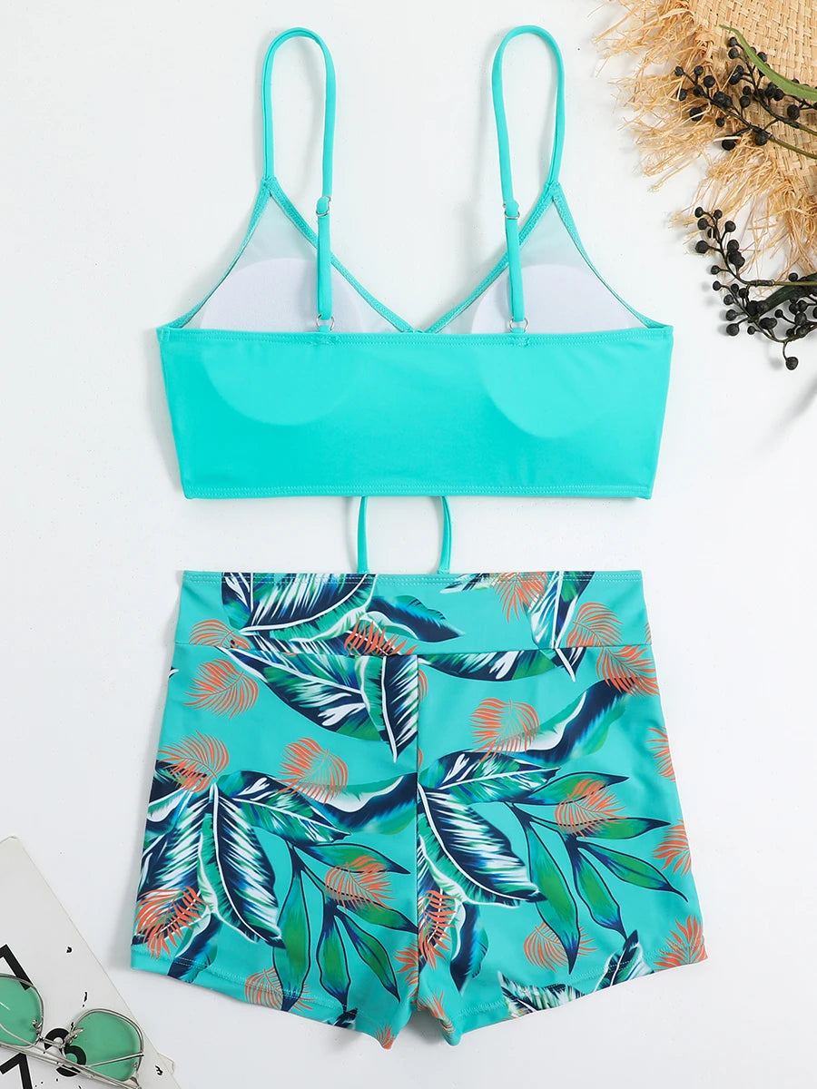 Tie Dye Bikini Drawstring Swimsuit Women High Waist Shorts Swimwear Female Padded Bathing Suit Swimming Beachwear Summer