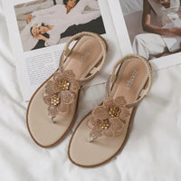 Womens Bohemian Floral Rhinestone Sandals Elegant Crystal Flower Décor Elastic Ankle Strap Soft Cushioned Insole Non Slip Sole