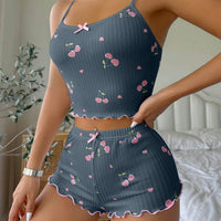 Sleepwear Women's Heart Print Sexy Strap Vest Shorts Home Clothes Set Polyester Fiber Medium Weight Sleeveless