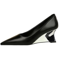 Spring Fashion Pointed Toe Pumps Woman Metal Decoration Wedges Heels Elegant Ladies Shoes