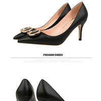 Sexy Women's Stiletto High Heels Shallow Mouth Pointed Toe Metal Buckle Party Single Shoes
