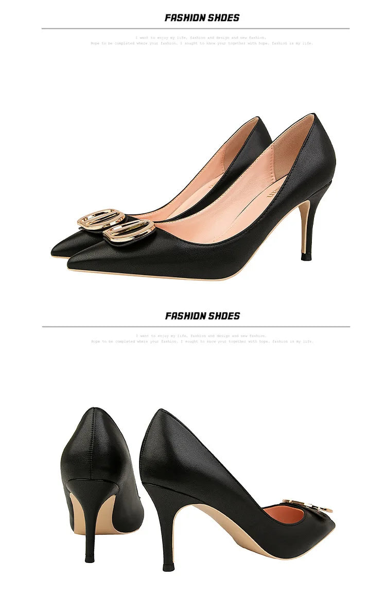 Sexy Women's Stiletto High Heels Shallow Mouth Pointed Toe Metal Buckle Party Single Shoes
