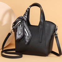Pure Leather Cowhide Single Shoulder Crossbody Bag Ladies Handbag Fashion Bucket Bag Simple Basket Comes with Scarf