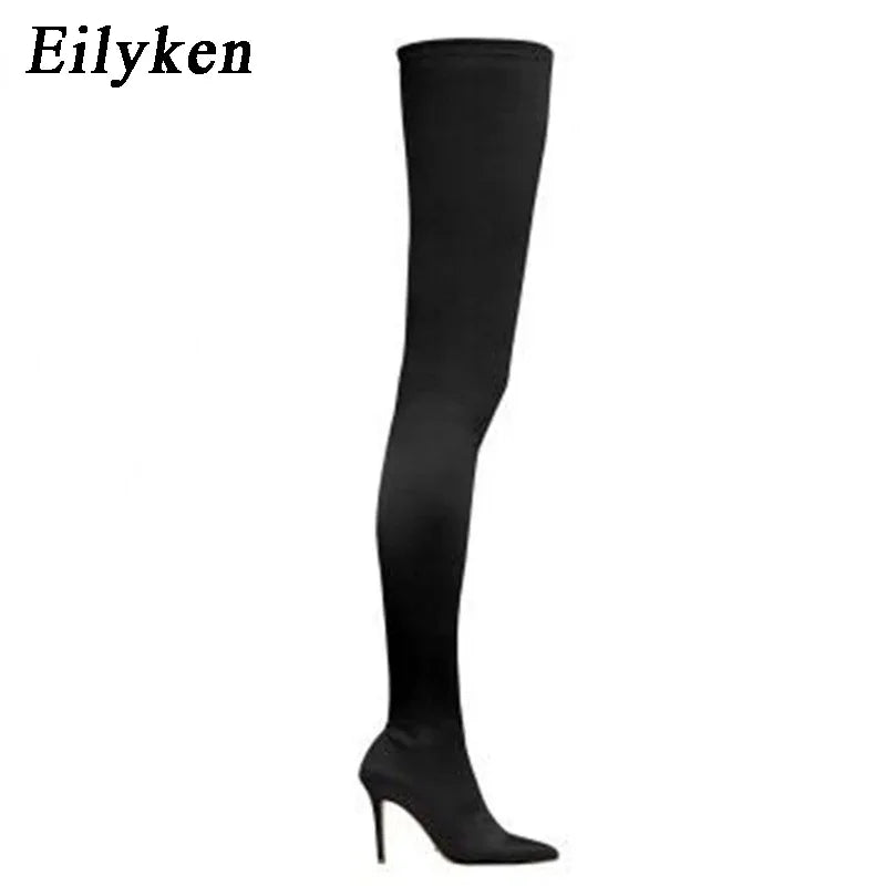 Black Thigh High Boots Over The Knee Elastic Stretch Boots Women Sexy Thin Heels Sock Boots