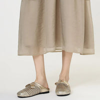 Versatile woven closed-toe sandals with bow and hollow-out design, new summer breathable soft-soled women's sandals