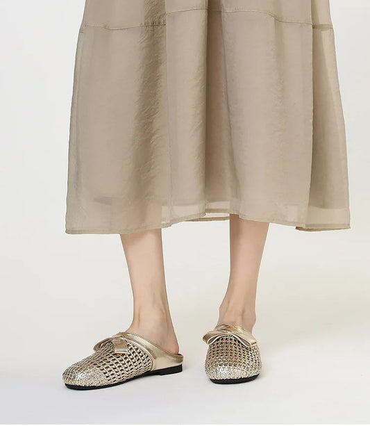 Versatile woven closed-toe sandals with bow and hollow-out design, new summer breathable soft-soled women's sandals