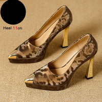 Fashion Women's Shoes Thin Block Heels 11cm Pointed Toe Shallow Mouth Ladies Pumps Party Shoes