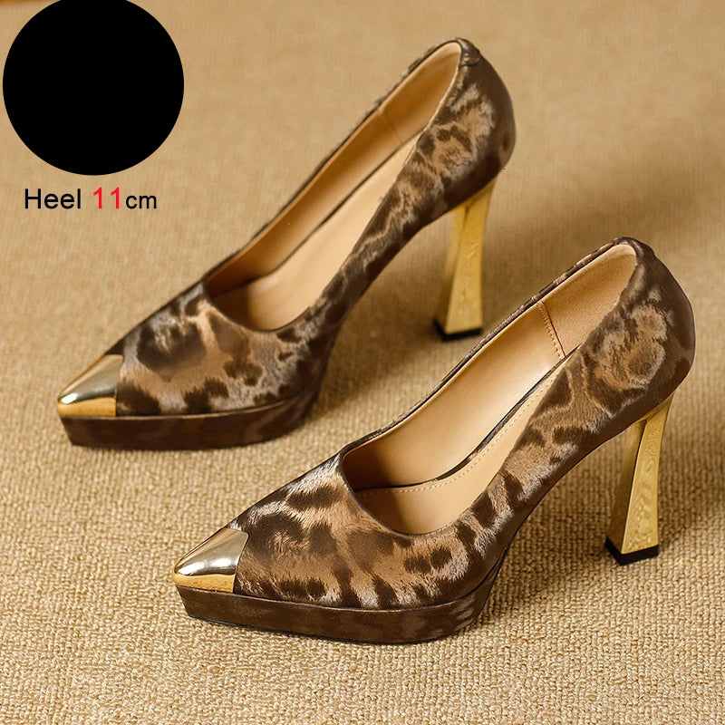Fashion Women's Shoes Thin Block Heels 11cm Pointed Toe Shallow Mouth Ladies Pumps Party Shoes