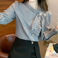 Elegant Plaid Long Sleeve Women's Shirt Vintage Design Simple Style Ageless Fashionable Top Quality Material