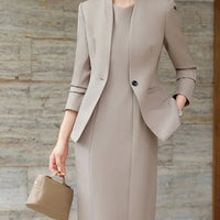 Elegant Professional Suit Dress Two-Piece Set Workwear Beauty Salon Uniform Long Sleeve Formal Outfit Polyester Fiber