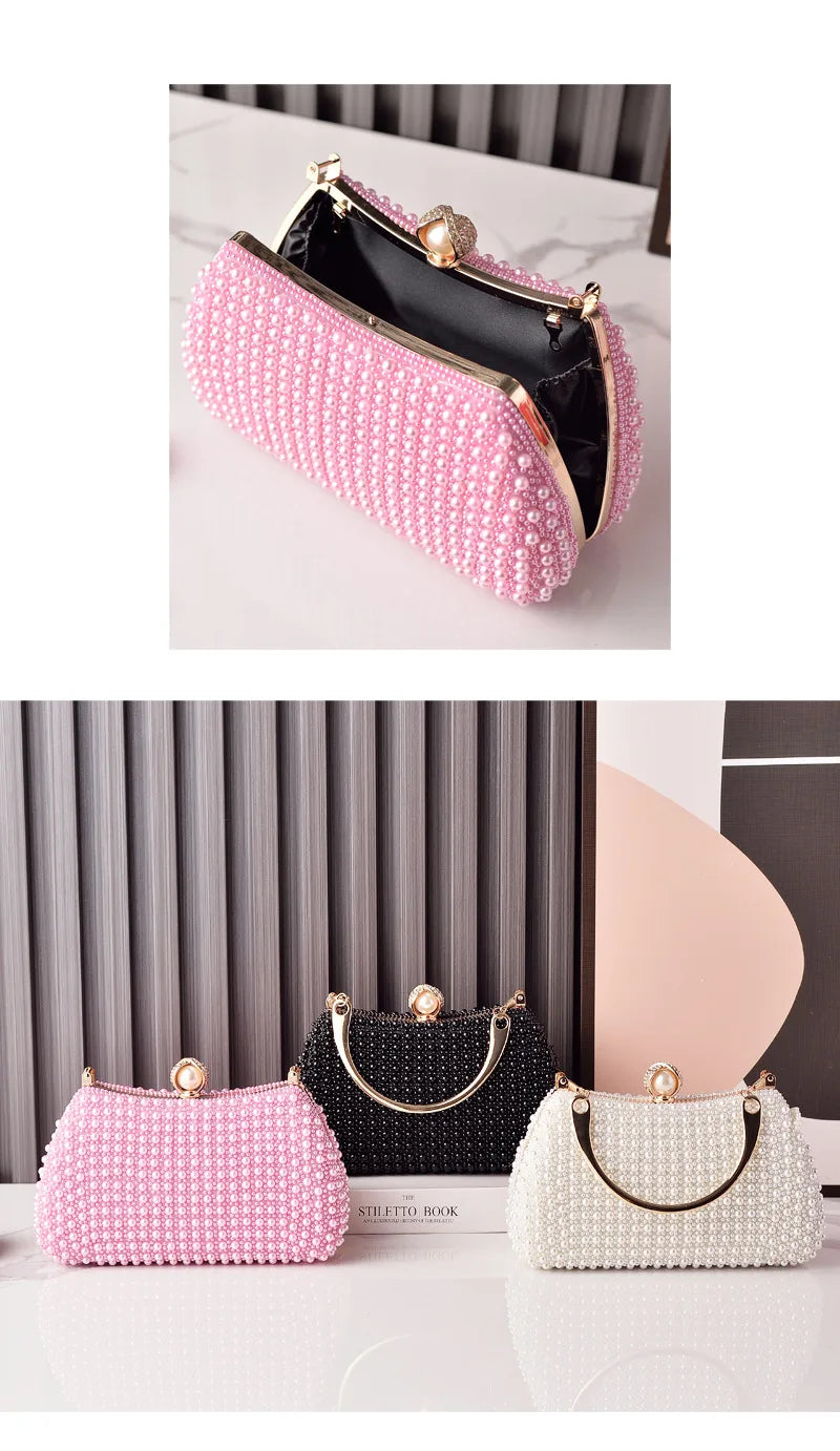 Elegant Pearl Evening Bags For Women Luxury Vintage Dinner Bags Party Wedding Clutch Chain Pearl Purse Handbags