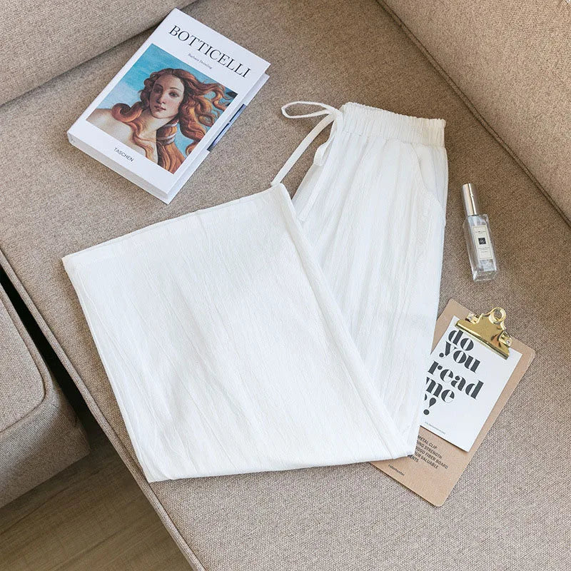 Casual Baggy Wide Leg Trousers Women Summer Thin Comfy Breathable Ankle Length Pants Vintage Loose Cotton Linen Straight Pants