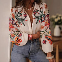 Women's Printed Shirt Long Sleeve Loose Button Cardigan Top Trendy Fashion Casual Blouses for Female
