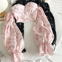 Chic Crop Tops Blouses Women Sexy Lady Slash Neck Flare Sleeve Floral Sweet Long Sleeve Crop top Shirts