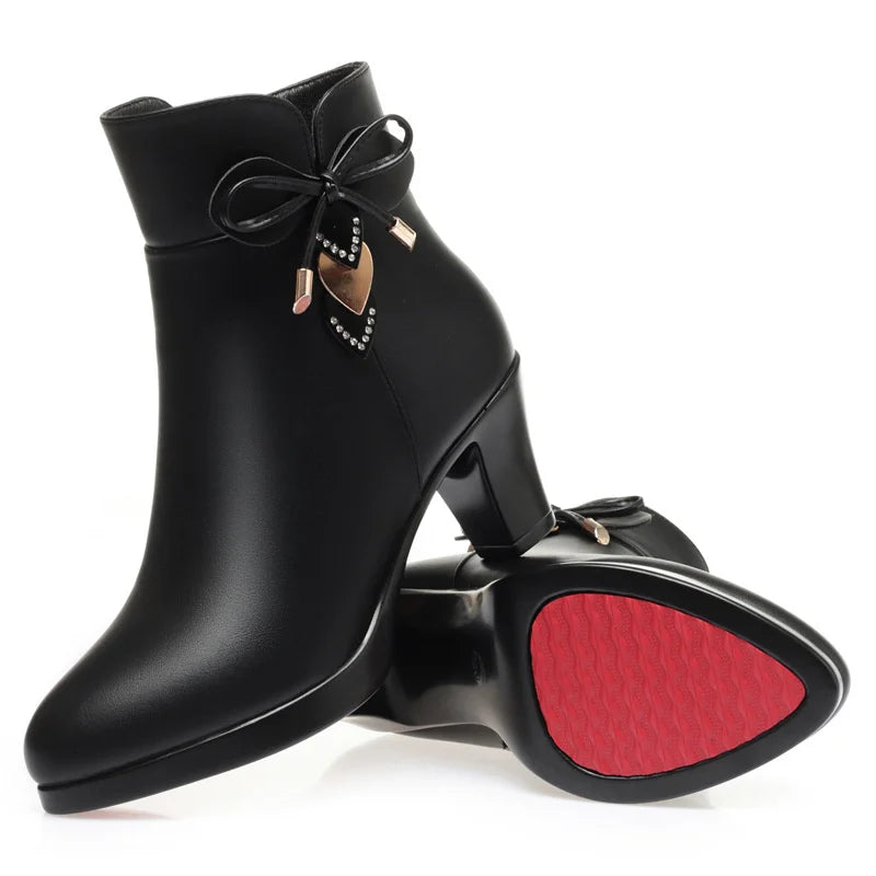 Women's Pointed Toe Waterproof Platform Ankle Boots Thick-heeled Anti-slip Boots - Natalia Home Fashion