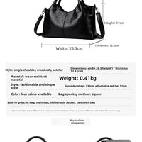 Fashionable Pure Color Basket Handbag Women's Commuter Bag Soft PU Leather Vintage Style Single Shoulder Bag with Internal Zipper