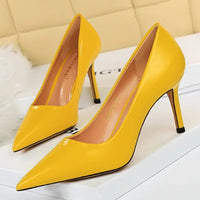 Women High Heels Scar pins Pumps Lady Glossy Leather Fetish Wedding Bridal Mid Low Heels Office Shoes