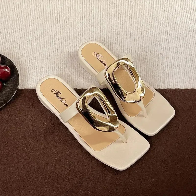 Flat Bottom Sandals Breathable Open Toe Fashionable Casual Metal Buckle Versatile Outdoor Wear Summer Sandals