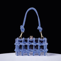 Diamond Clear Acrylic Box Evening Clutch Bags for Women, Boutique Woven Knotted Rope, Rhinestone Purse, Wedding Party Handbag