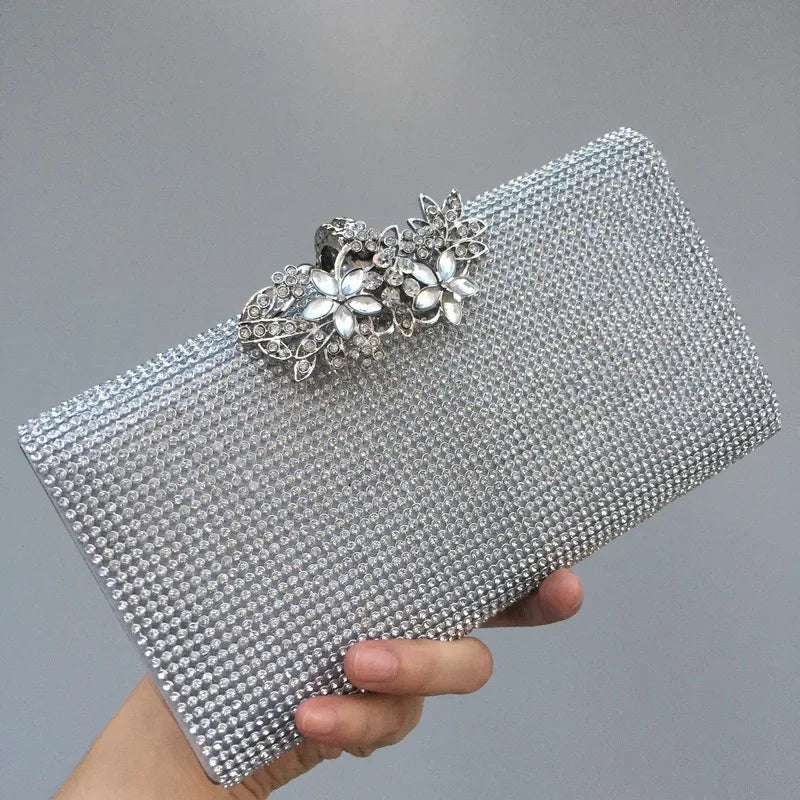 Diamond Encrusted Dinner Bag And Clutch, Square Hard Box Fully Lined With Diamonds.