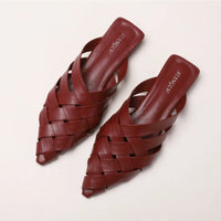 Hollow Woven Pointed Cool Slippers Women's Summer Thick Heel Outer Wear Bag Head Half Slippers Women Sandals