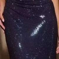Fashion Water Diamond Slanted Shoulder Hollowed Out Sparkling Party Dress Women's Ankle-length Dresses