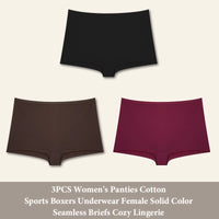 3PCS Women's Panties Cotton Seamless Sports Boxers Underwear Female Solid Color Briefs Cozy Lingerie Intimate Underpants