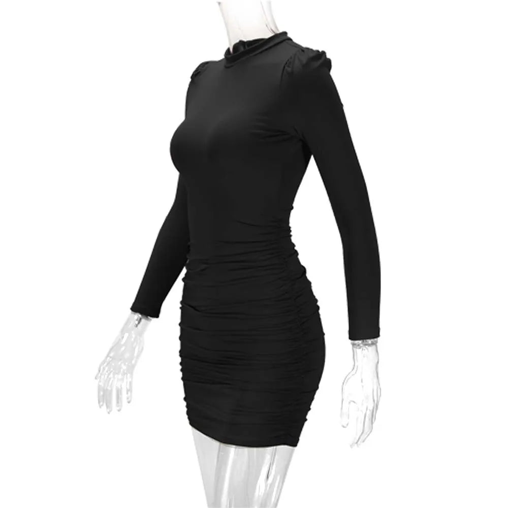 Sexy Slim-fitting Long-sleeved Dress, Bubble-sleeved Medium and Long Women's Bodycon Dresses