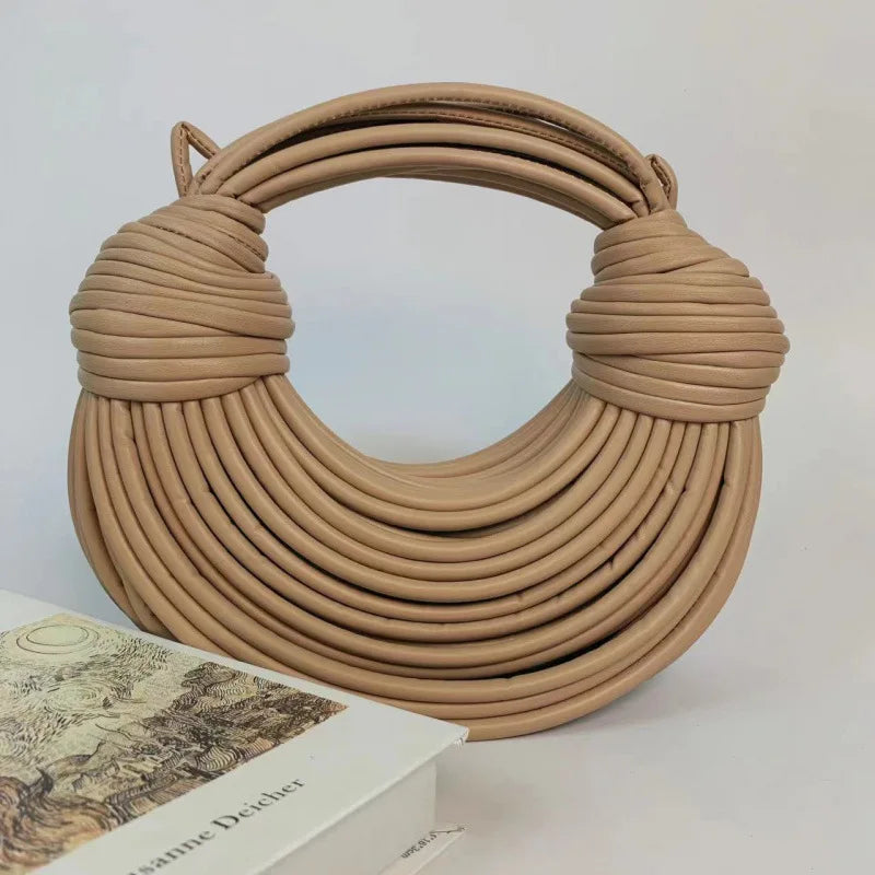 Fashionable Hand-Knitted Noodle Bag Women's Shoulder Bag Urban Minimalist Style Dumpling Bag Versatile Knot Design PU Material