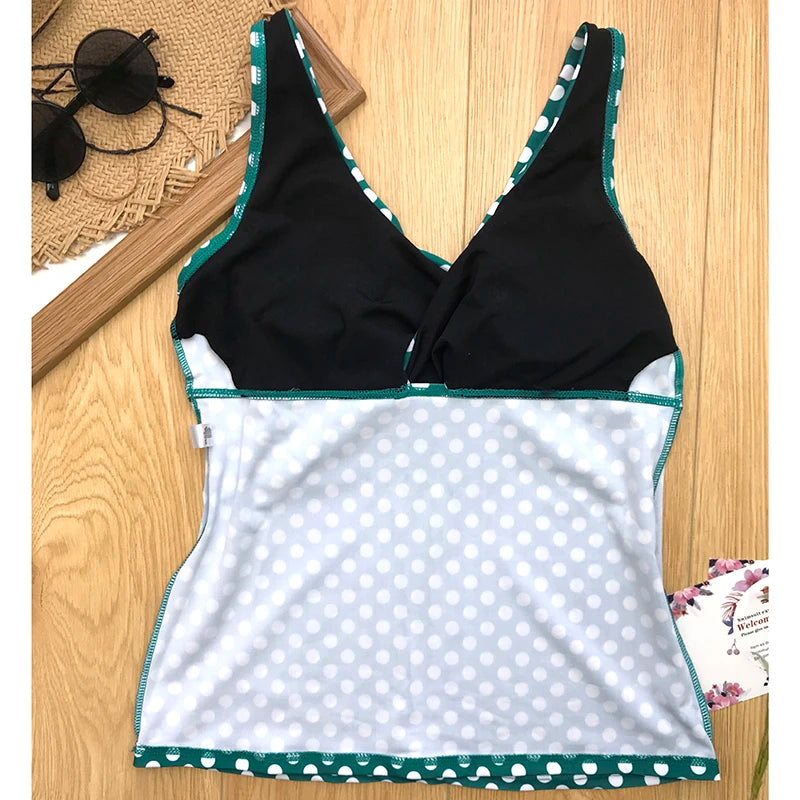 Women Dots Tankini Plus Size Swimwear Push Up Two Piece Swimsuit with Shorts High Waist Bathing Suit 2XL Polka Print Beachwear