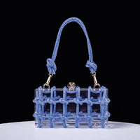 Diamond Clear Acrylic Box Evening Clutch Bags for Women, Boutique Woven Knotted Rope, Rhinestone Purse, Wedding Party Handbag