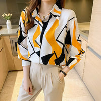 Women Temperament Print Shirt Long Sleeve Fashion Loose Shirts Ladies Lightweight Work Blouse
