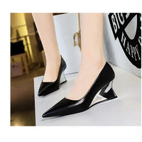 Spring Fashion Pointed Toe Pumps Woman Metal Decoration Wedges Heels Elegant Ladies Shoes