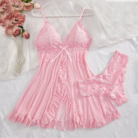 Sexy Nightgown Set Plus Size Sets Transparent Ultra-thin Women Pajamas Lace Bra thong Set Lingerie Hot Mini Night Dress
