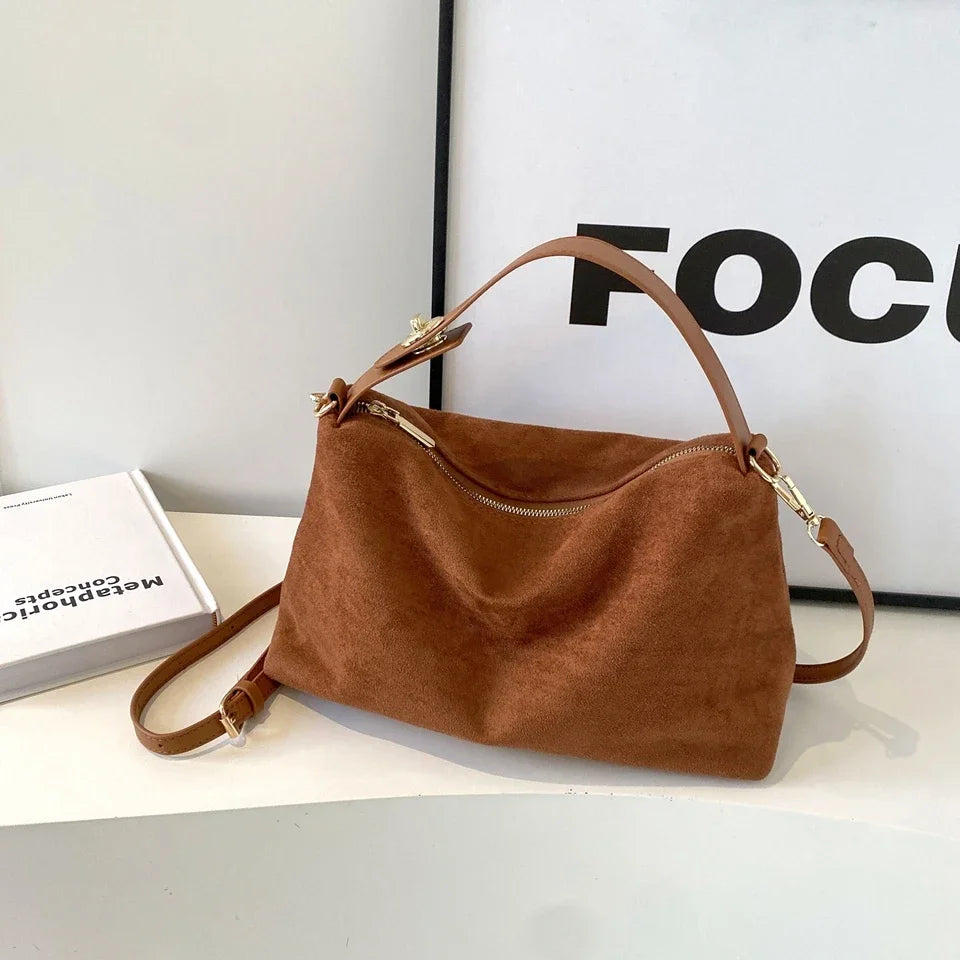 Retro Bag for Women's Textured Frosted Shoulder Bag with Large Capacity Crossbody Commuting Tote Bag