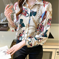 Fashion chain print ladies shirts Spring Women Blouses Long Sleeve Shirts Tops