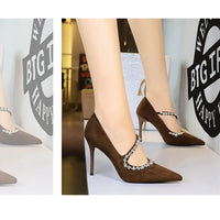 Banquet Pointed Toe High Heels Diamond Chain One-Strip Thin Heel Super High Heels Light Mouth Elegant Lace-Up